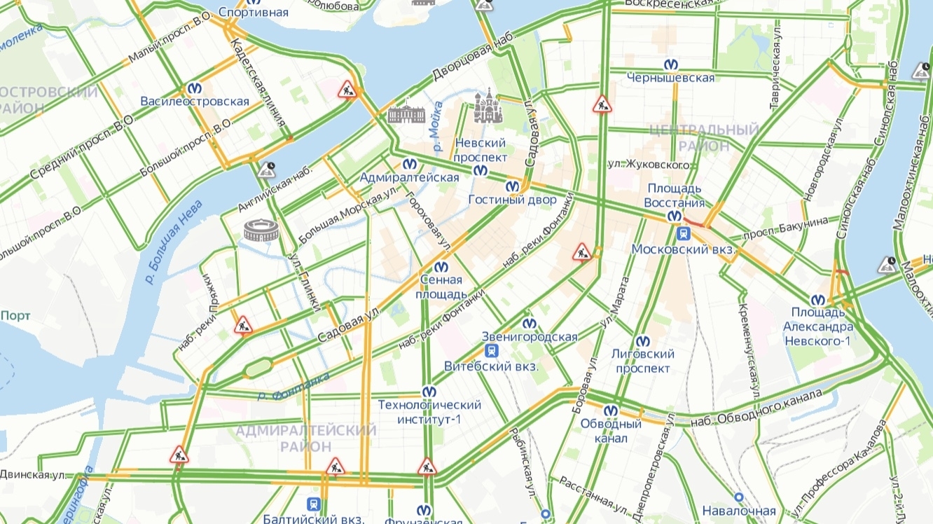 Дороги отдыхают: в Петербурге 1-балльные пробки