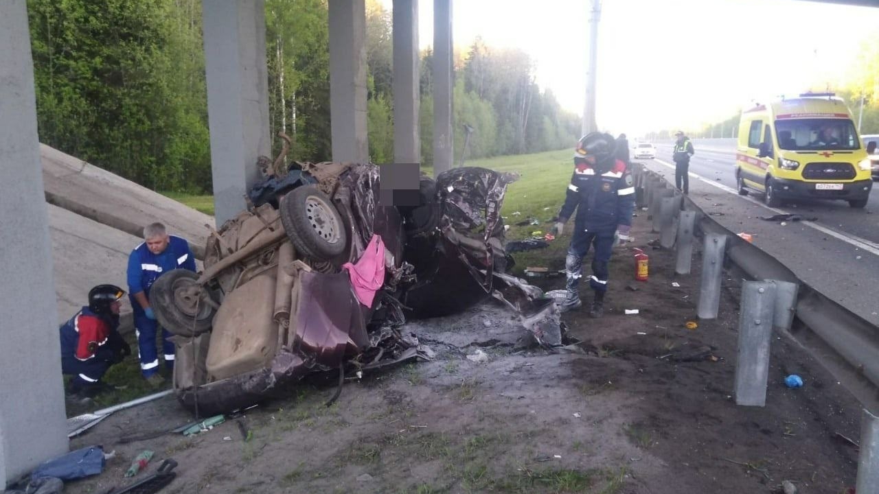 Водитель «Лады» влетел в опору моста и погиб на Тосненской объездной дороге