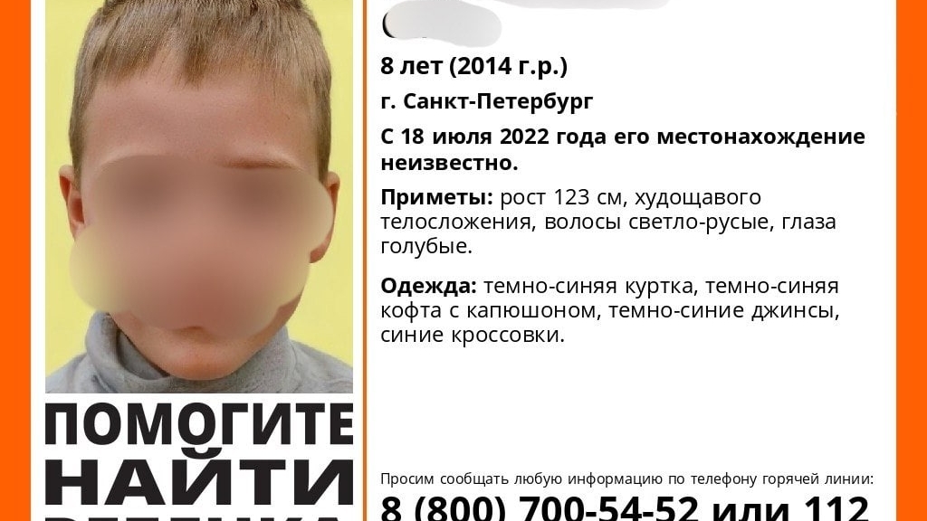 Пропавшего восьмилетнего мальчика нашли живым в Петербурге