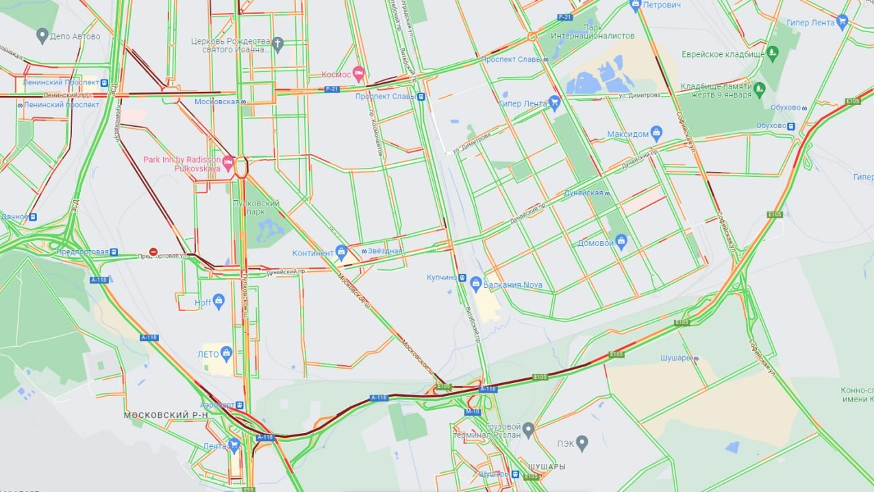 Пробка на КАД в районе Пулково растянулась на 13 километров