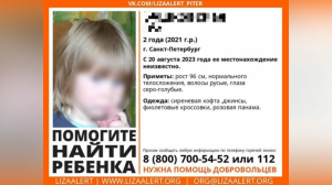В Петербурге нашли пропавшую почти сутки назад двухлетнюю девочку