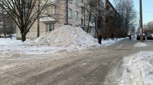 Петергофские дети нашли альтернативу горке на Дворцовой — грязные кучи снега