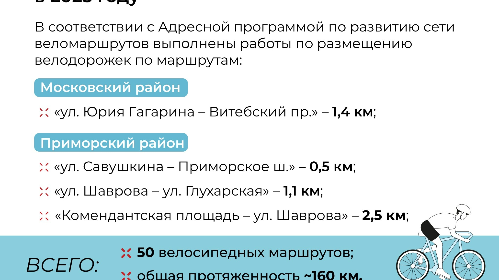 Комитет по транспорту создал 50 велодорожек для петербуржцев