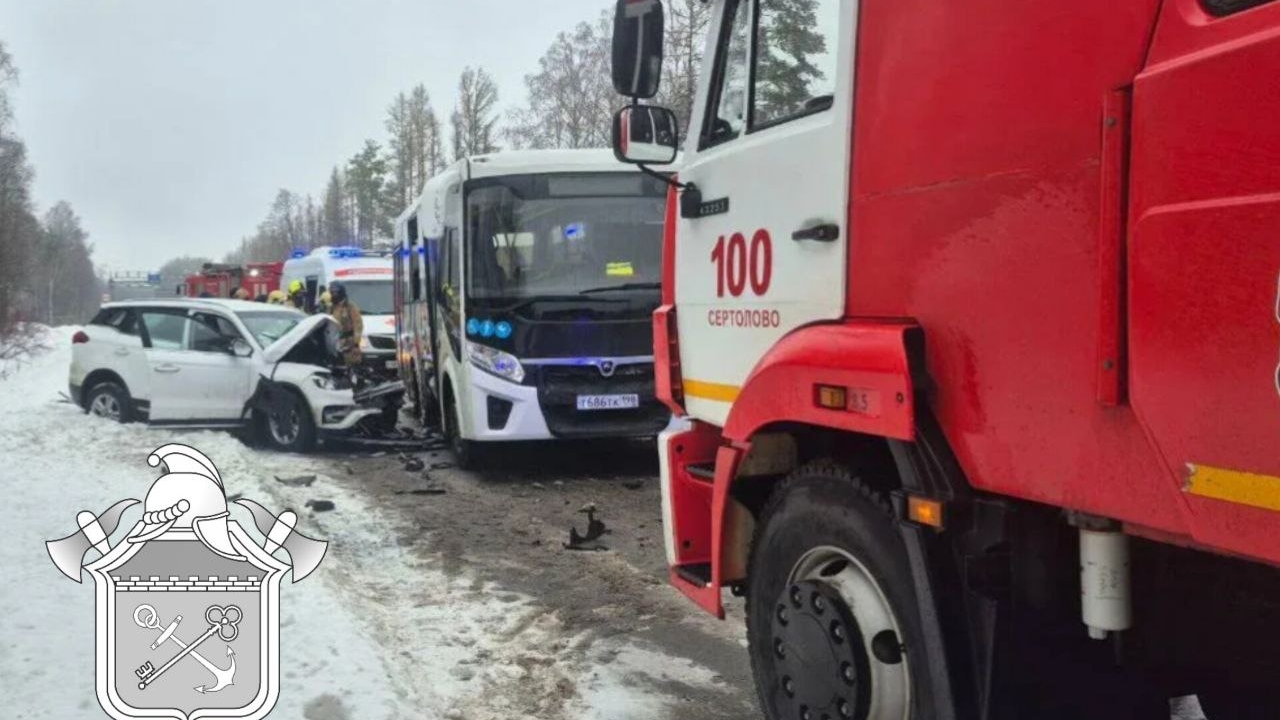 Зажало металлом: в Ленобласти спасатели вытащили из легковушки двоих пострадавших после ДТП с автобусом