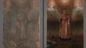 Под Петербургом реставраторы восстановили икону Николая Чудотворца XIX века: она была покрыта толстым слоем копоти