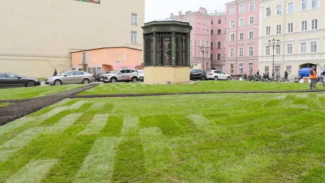 В Петербурге стихийная стоянка перекрылась рулонным газоном