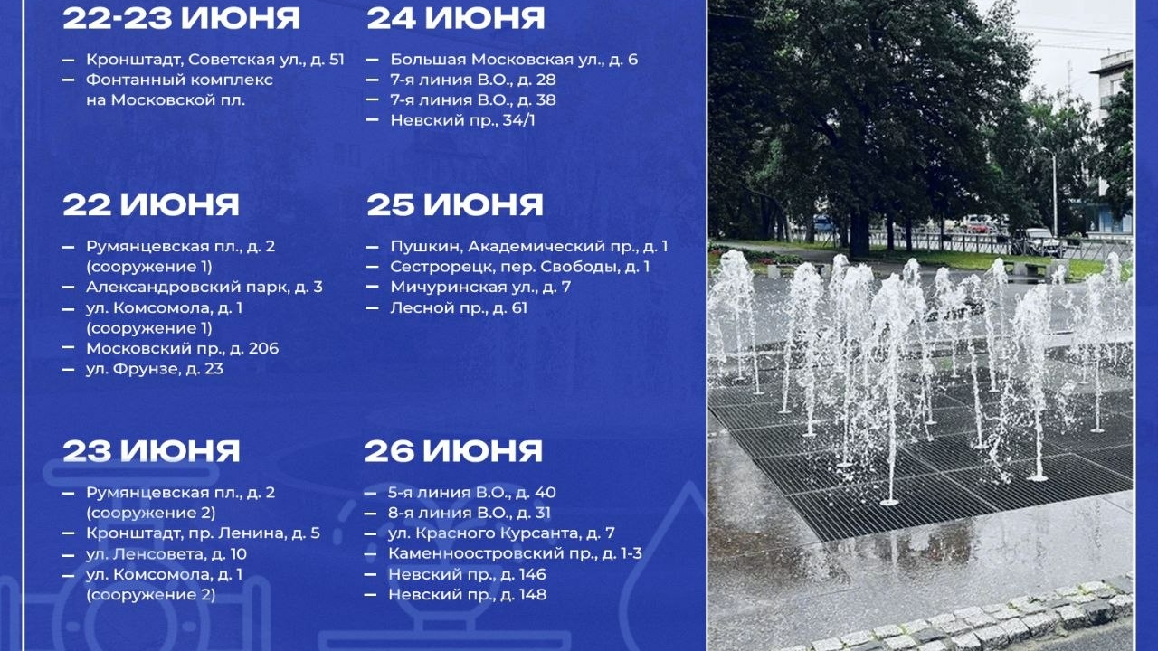 В Петербурге с 22 по 26 июня отключат фонтаны